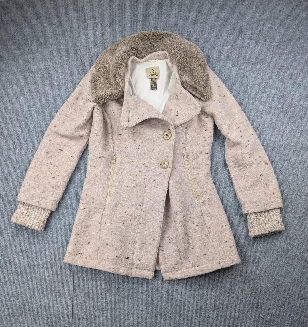 Prana Lisina Coat Womens Medium Wool Jacket Cozy Outdoors Cable Knit Layered